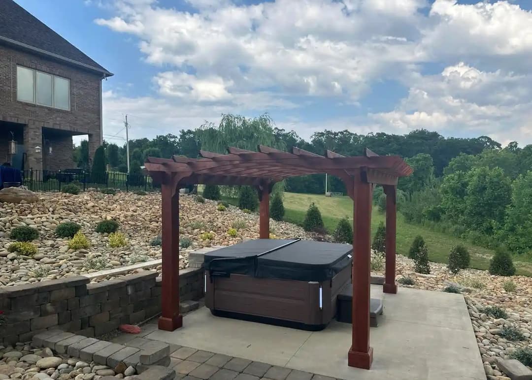 Backyard hardscape design with pergola, Johnson City TN