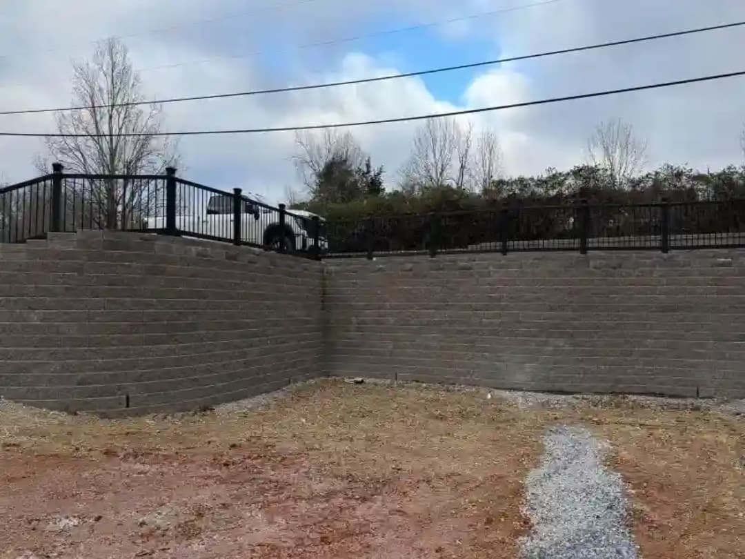 Engineered retaining wall with fence, Johnson City TN